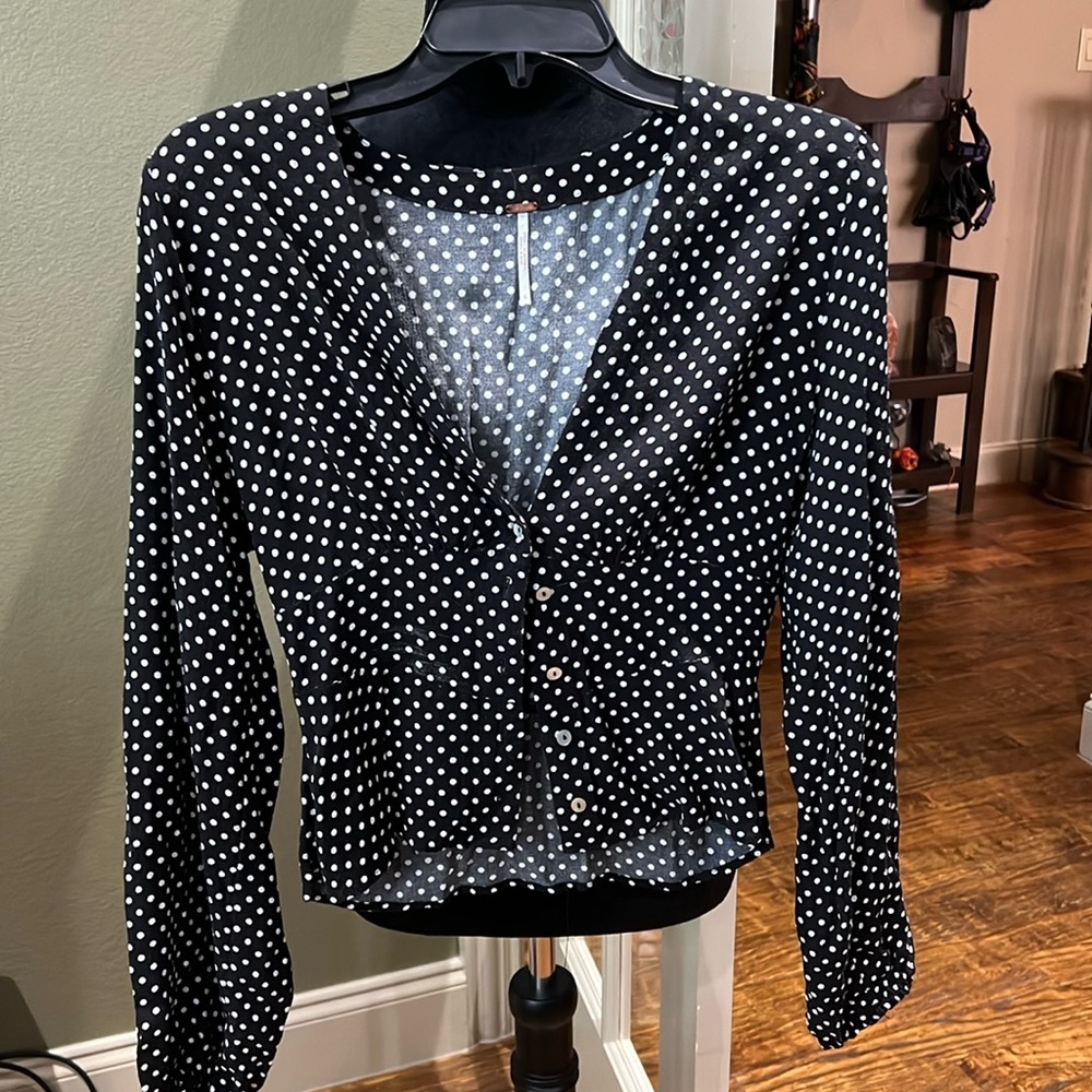 Poka dot black and white free People blouse